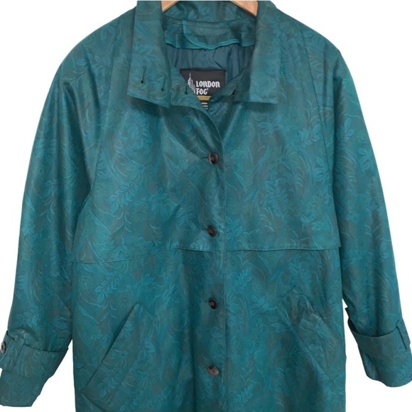 London Fog Vintage Trench Coat Size 6 US Insulated Jacket Emerald Green Floral - Picture 2 of 13